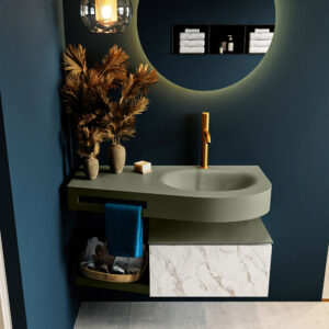 Mondiaz Riva badmeubel 100cm Carrara met 1 lade en wastafel rechts 1 kraangat Army