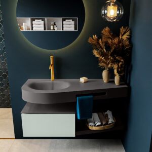 Mondiaz Riva badmeubel 120cm Greey met 1 lade en wastafel links 1 kraangat Dark Grey