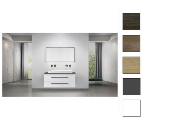 Sanicare Q16 badkamermeubel met black-stone topblad 100 cm grey-wood
