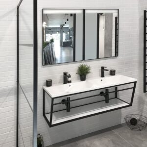 Sapho Industrial badmeubel met zwart frame 120cm 2 kraangaten